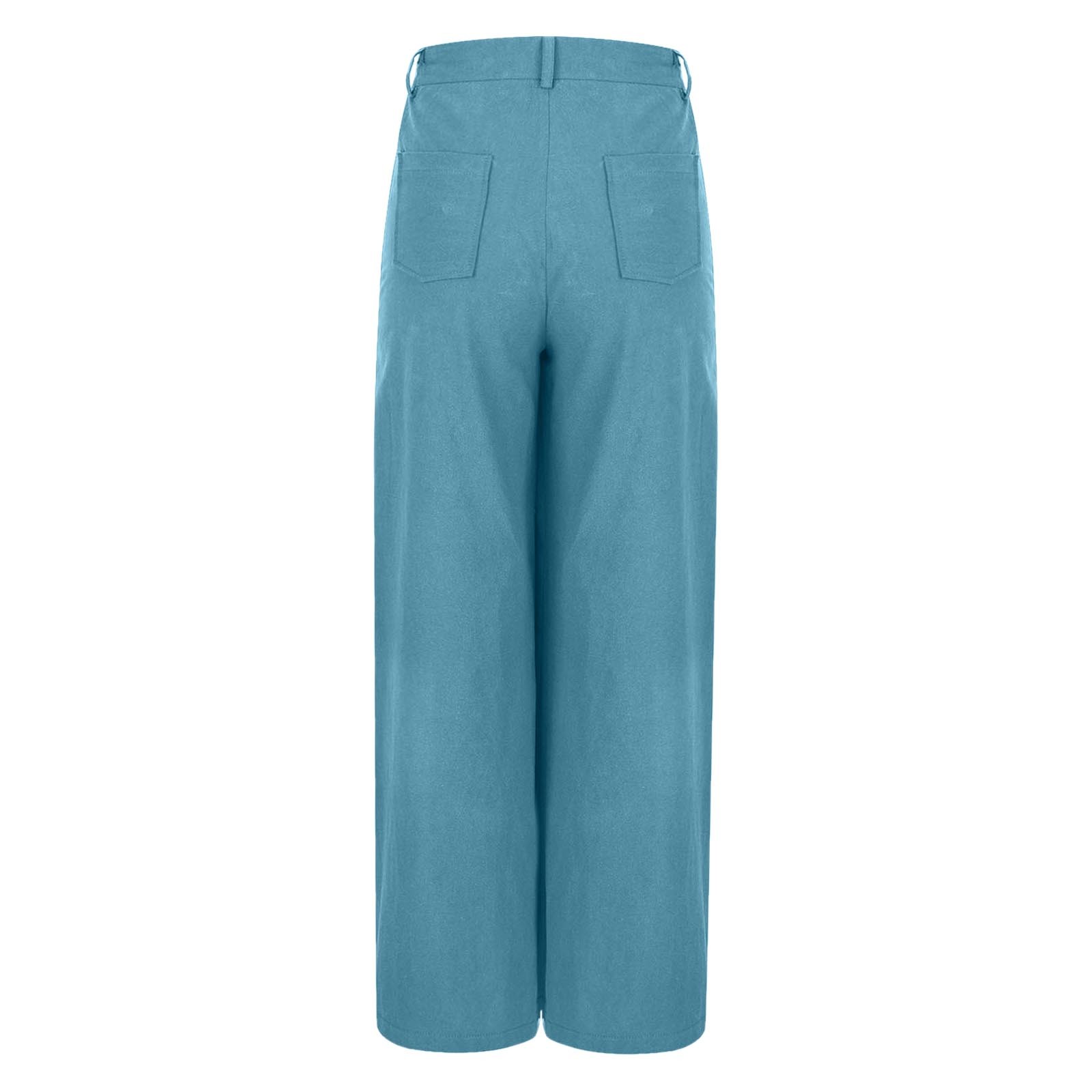 thumbnail image 5 of Pantalones palazzo de cintura alta para mujer - Pierna ancha, bolsillos - Informal/Mezcla de lino - Pantalones de moda - S-XXL, 5 of 5